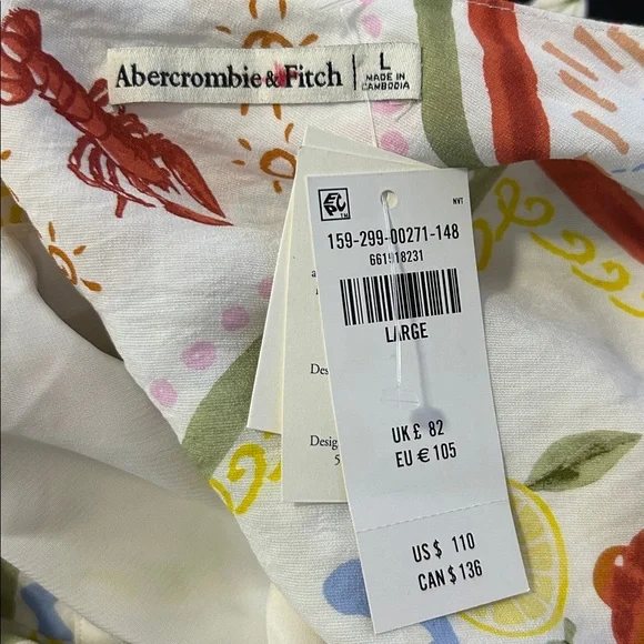 Abercrombie and Fitch Tie Front Scarf Midi Dress Italy Coastal Fruit Sz L NEW - Picture 12 of 13